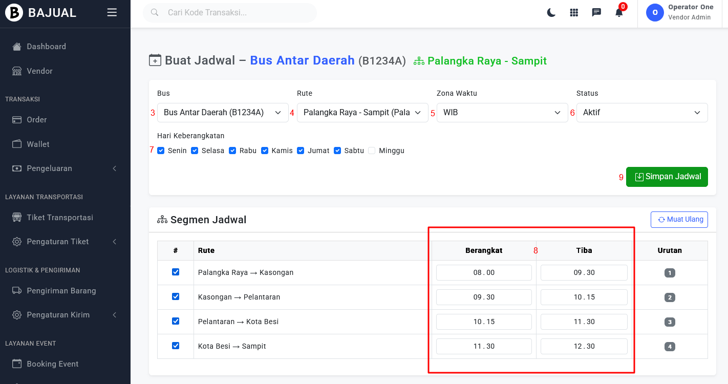 Langkah 3 Membuat Jadwal Per Segment Armada